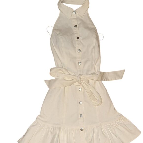 White halter neck mini dress with tie waist - Picture 3 of 4